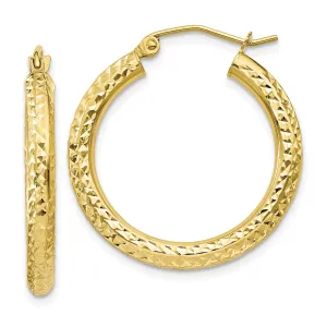 10KT Yellow Gold 20X3MM Diamond-cut Hoop Earrings