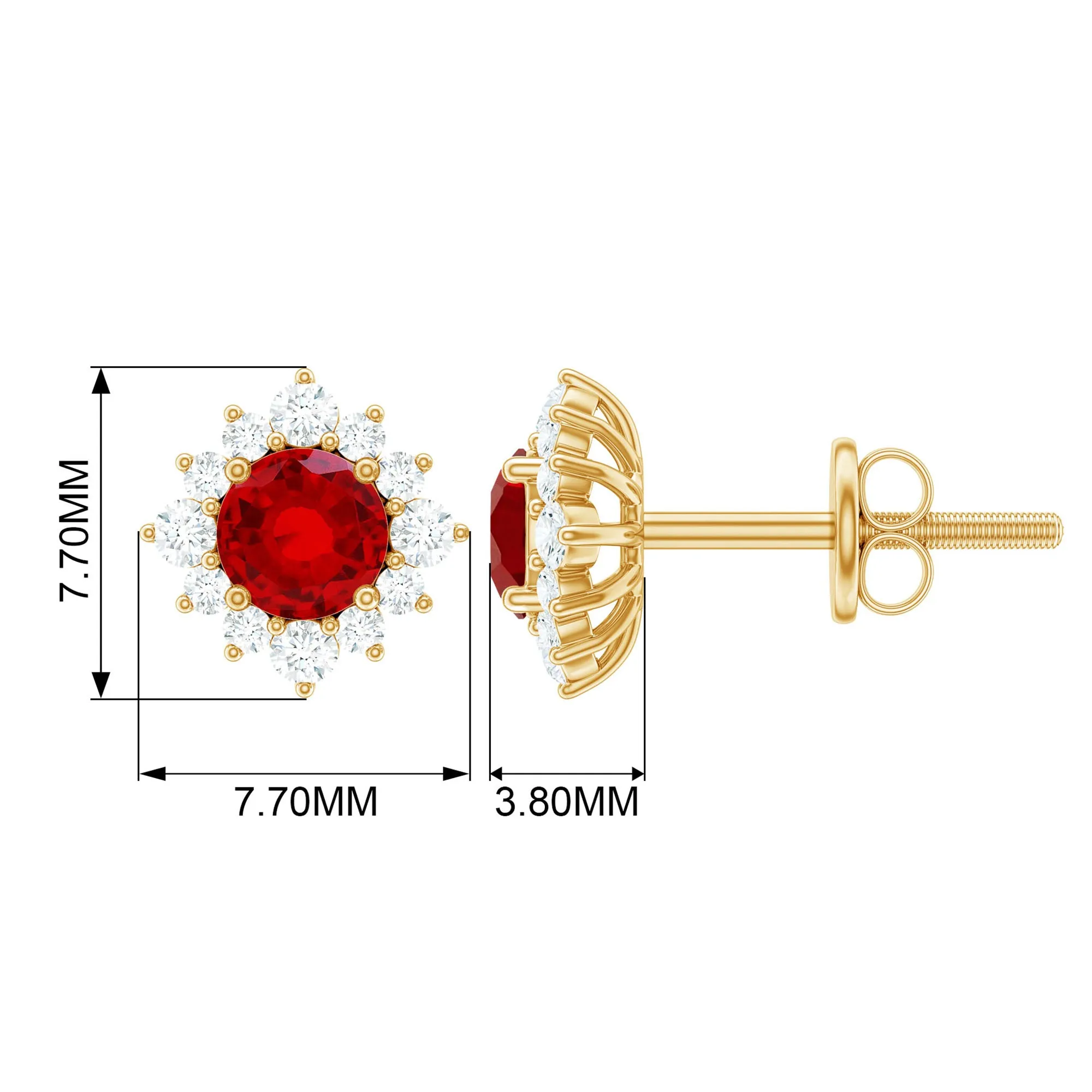 1.25 CT Created Ruby Classic Stud Earrings with Diamond Halo