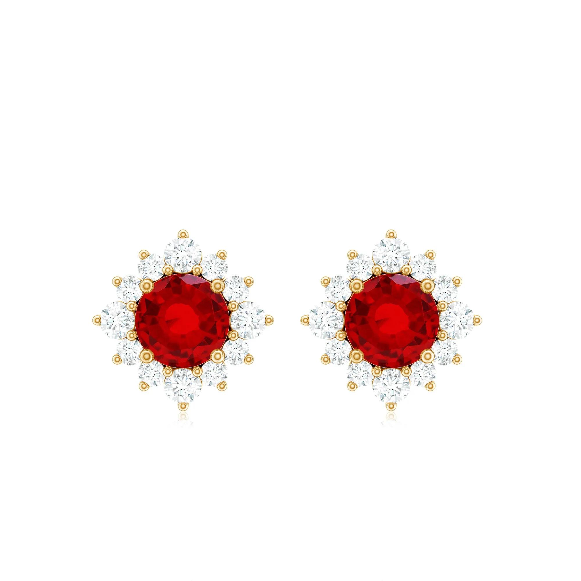 1.25 CT Created Ruby Classic Stud Earrings with Diamond Halo