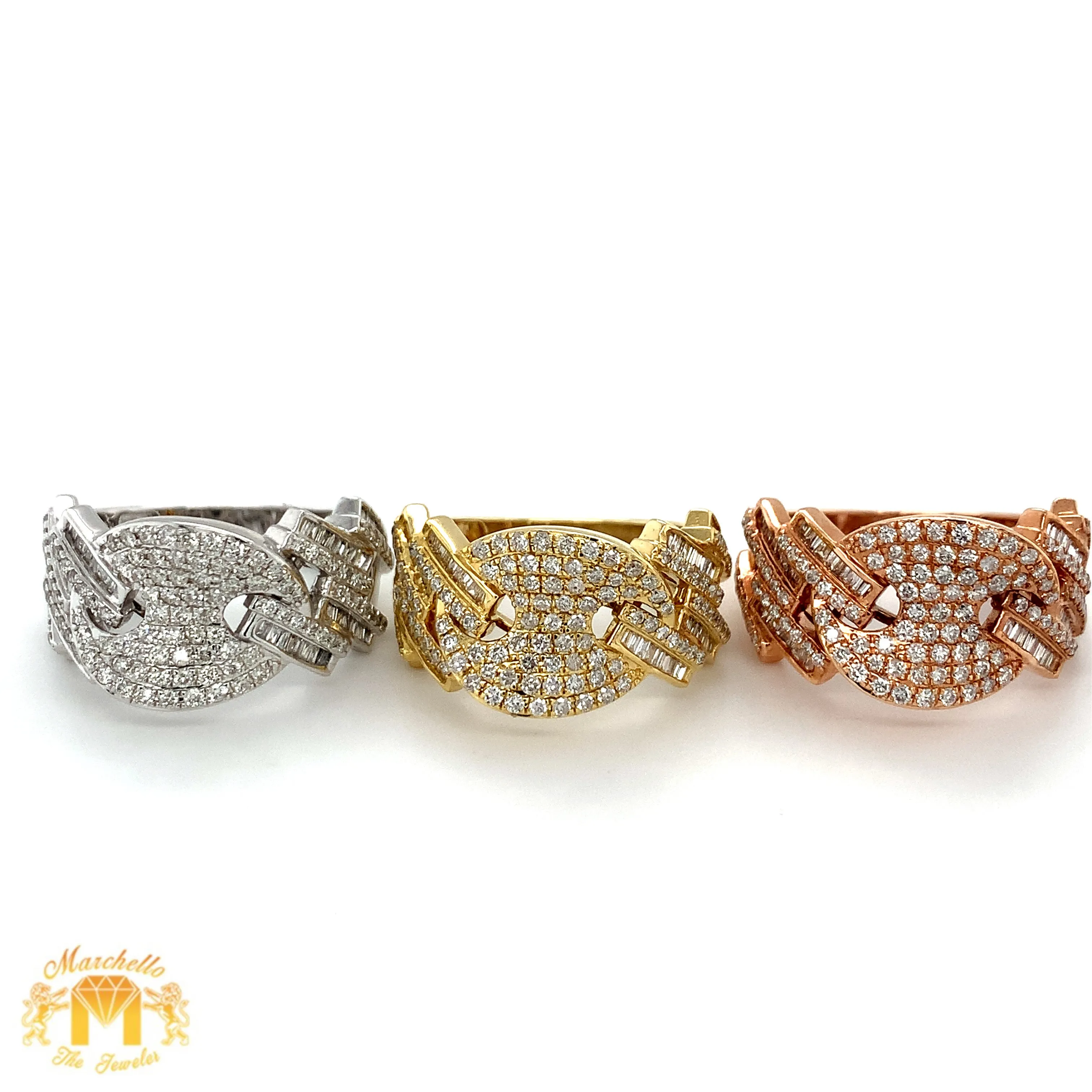 14k Gold Hybrid Cuban Style Diamond Ring (choose a color)