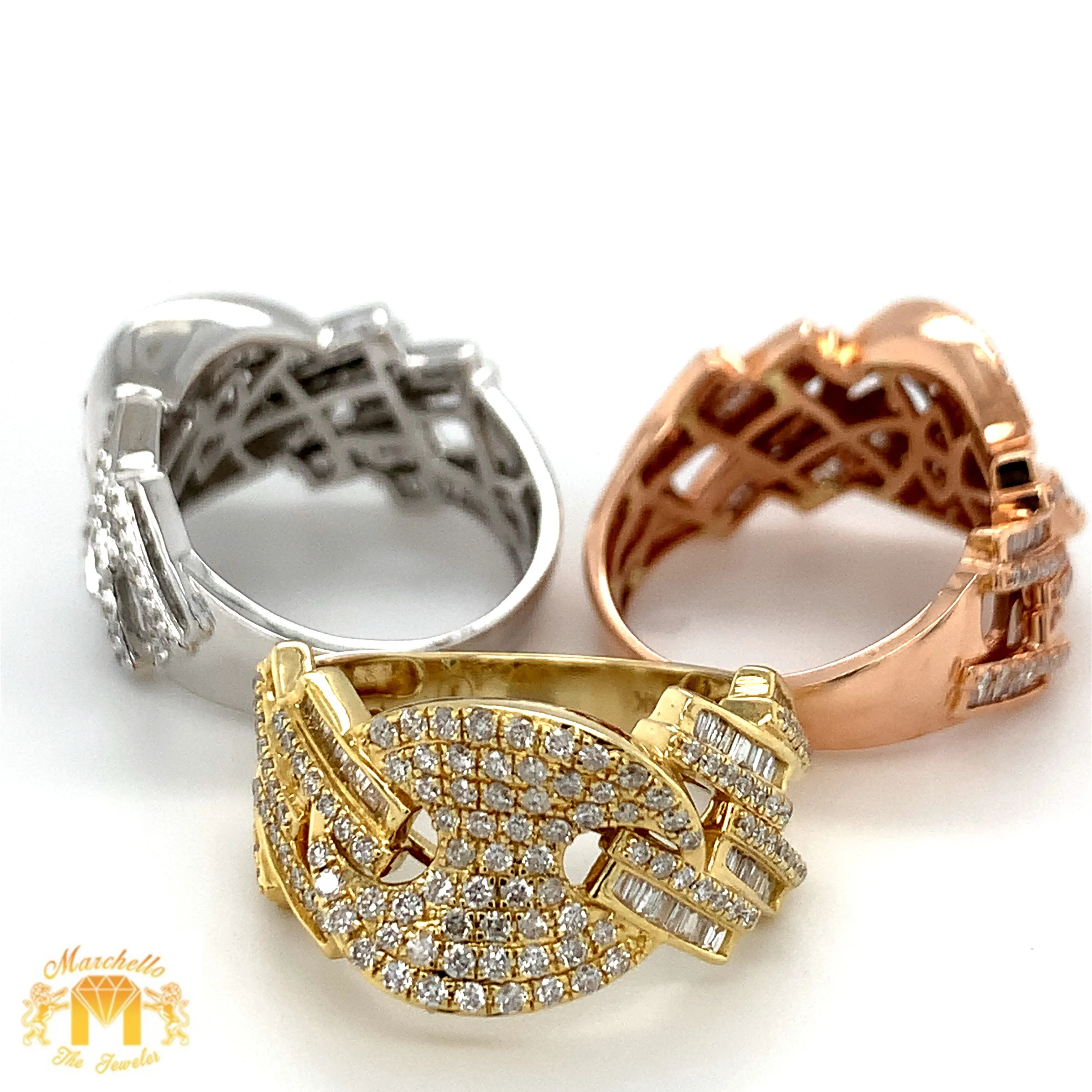 14k Gold Hybrid Cuban Style Diamond Ring (choose a color)