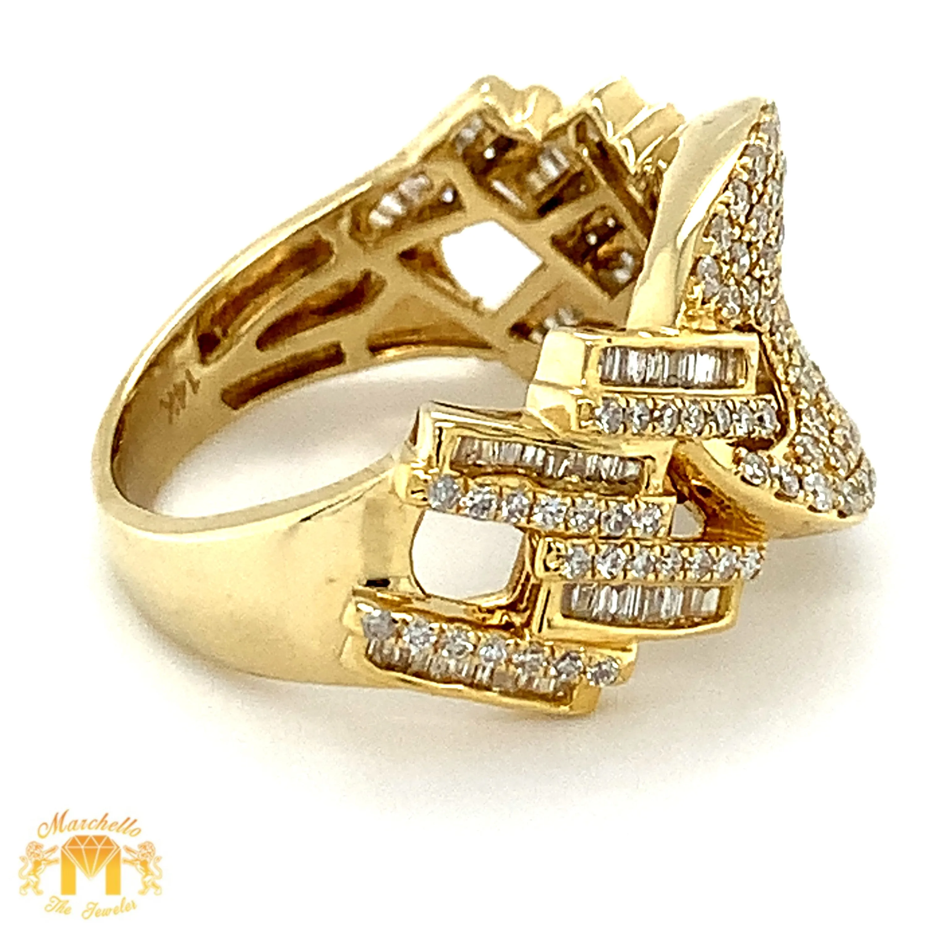 14k Gold Hybrid Cuban Style Diamond Ring (choose a color)