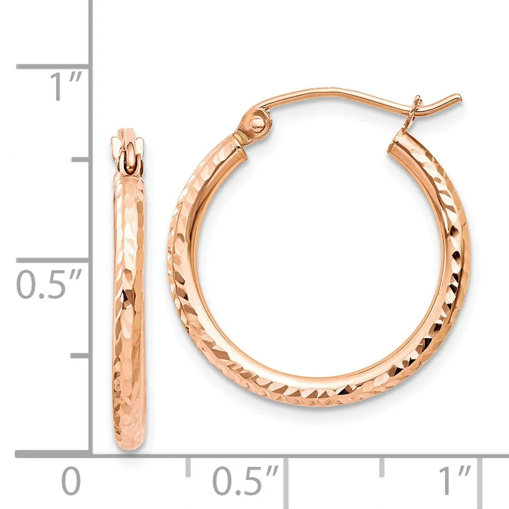 14KT Rose Gold 20X2MM Diamond-cut Hoop Earrings