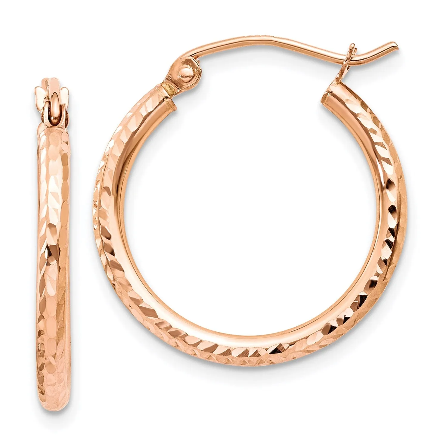 14KT Rose Gold 20X2MM Diamond-cut Hoop Earrings