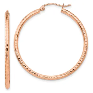 14KT Rose Gold 35X2MM Diamond-cut Hoop Earrings