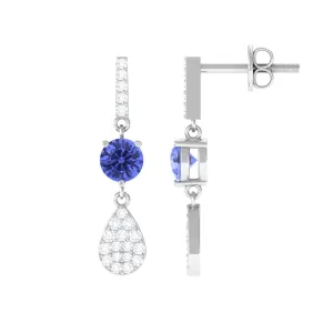 1.5 CT Classic Tanzanite Dangle Drop Earrings with Diamond Accent