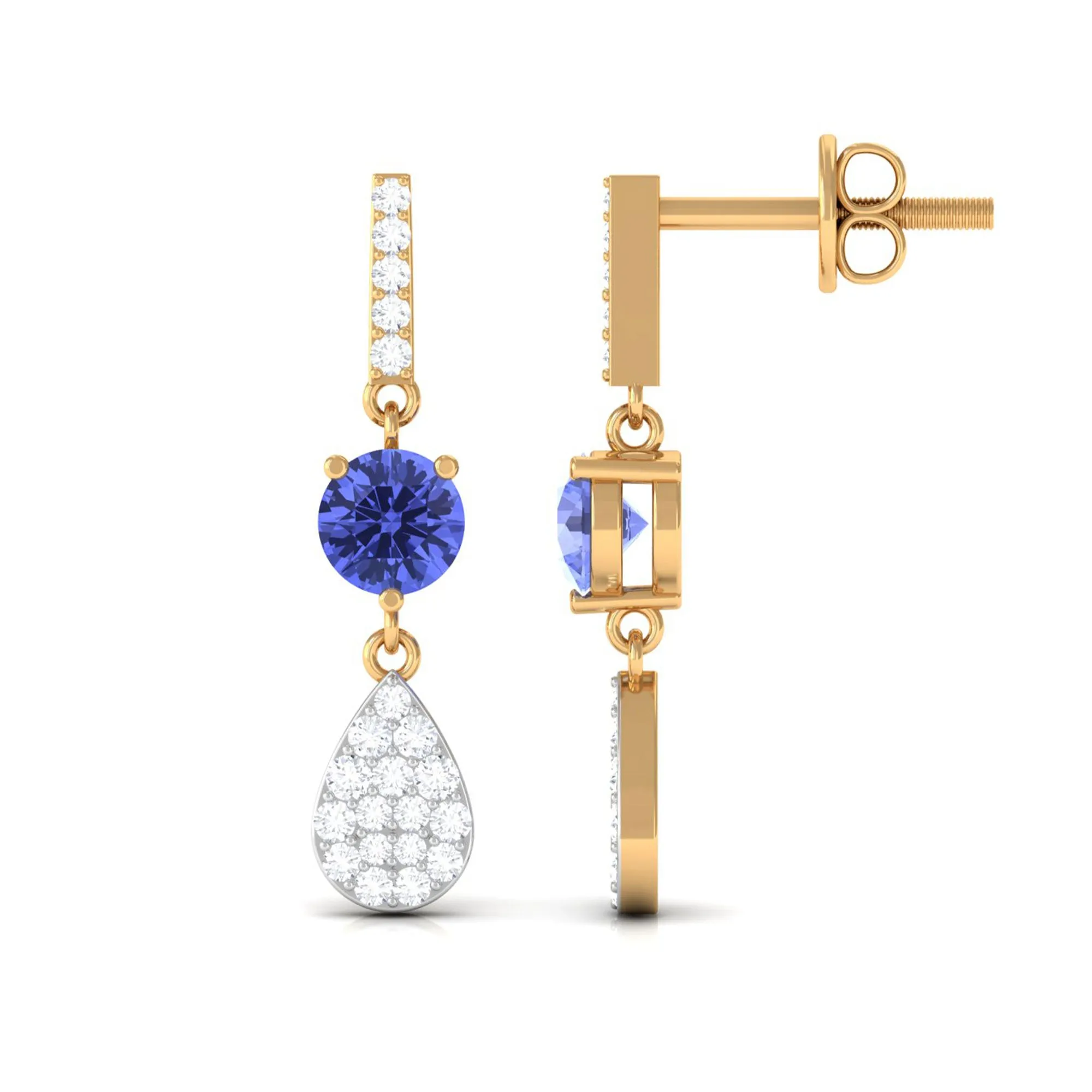 1.5 CT Classic Tanzanite Dangle Drop Earrings with Diamond Accent