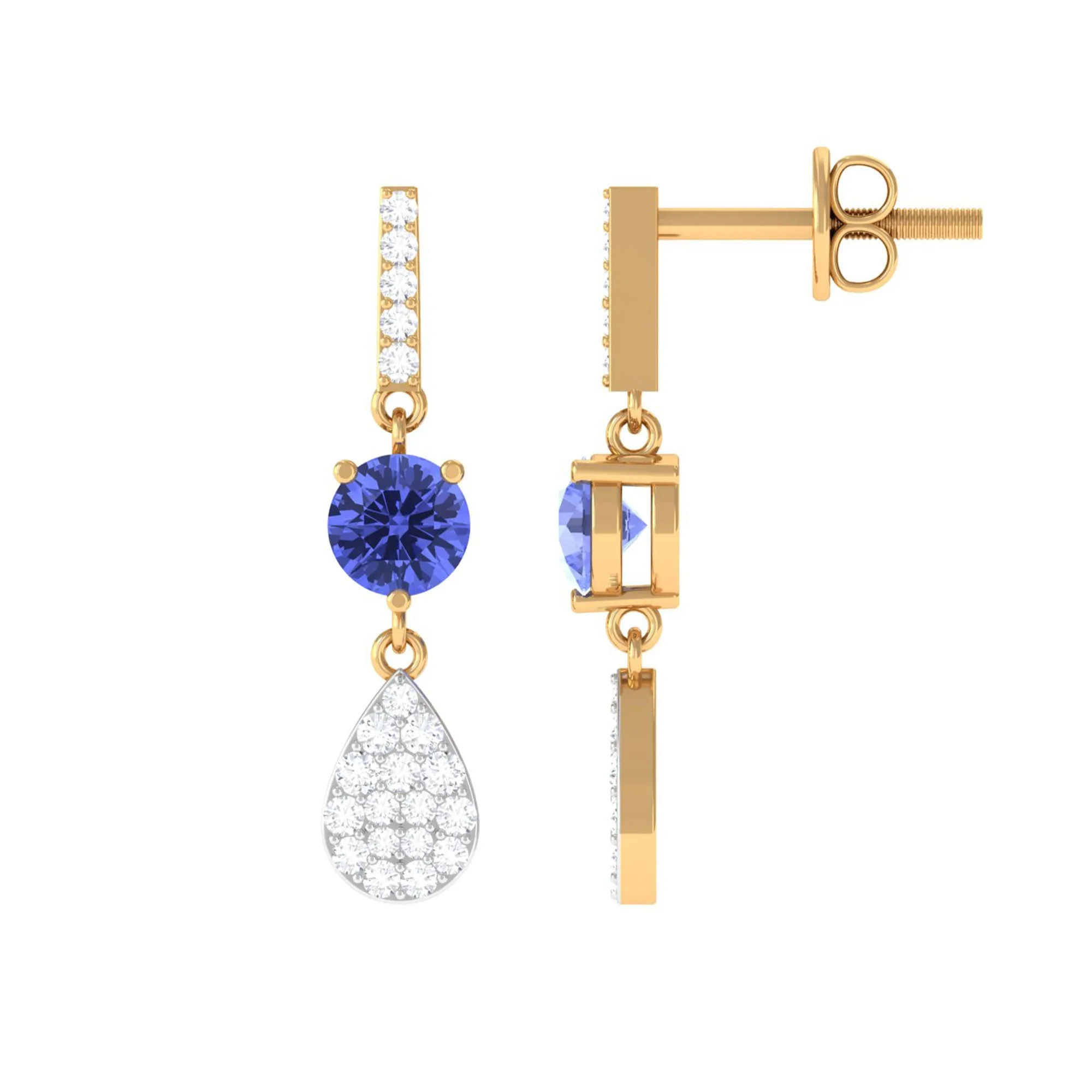 1.5 CT Classic Tanzanite Dangle Drop Earrings with Diamond Accent