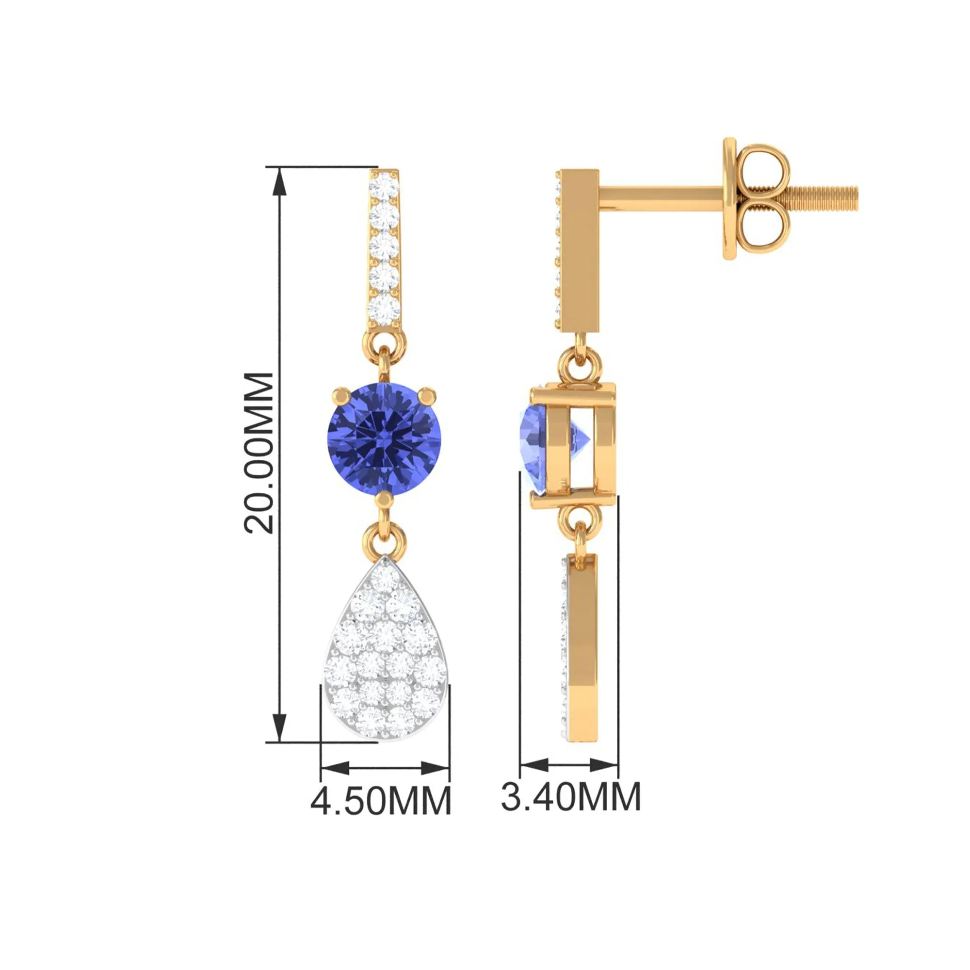 1.5 CT Classic Tanzanite Dangle Drop Earrings with Diamond Accent