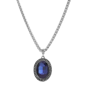 1928 Jewelry Oval Faceted Dark Blue Crystal Pendant Necklace 14"   3" Extension