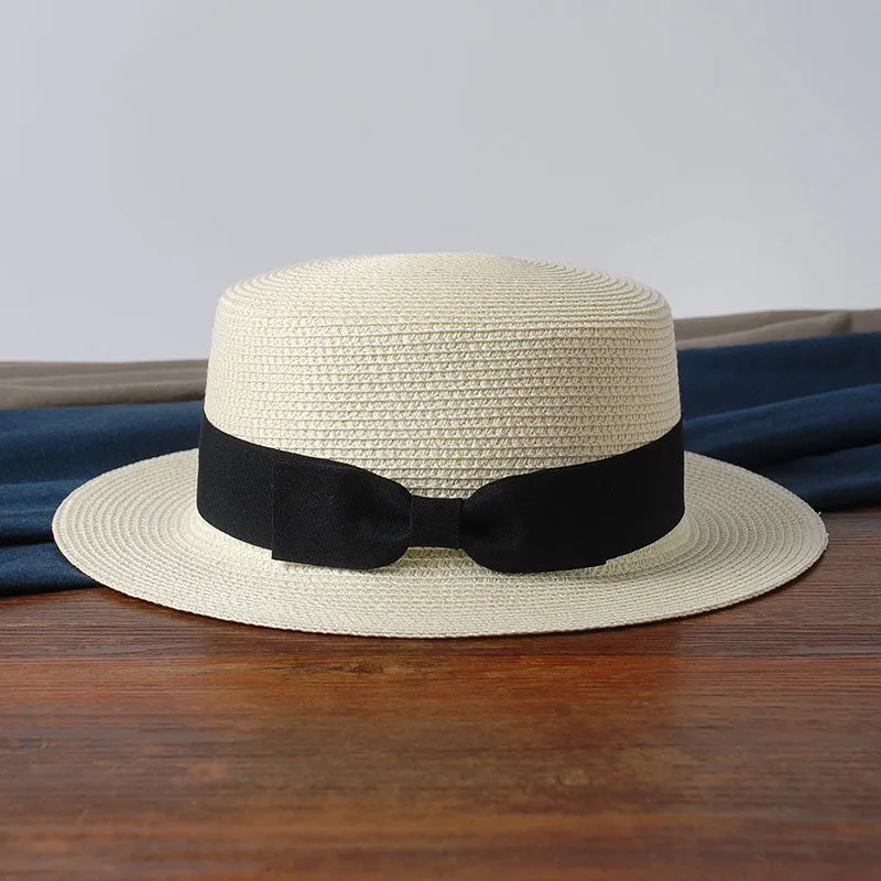 2023 simple Summer Parent-child Beach Hat Female Casual Panama Hat Lady Brand Women Flat brim Bowknot Straw cap girls Sun Hat