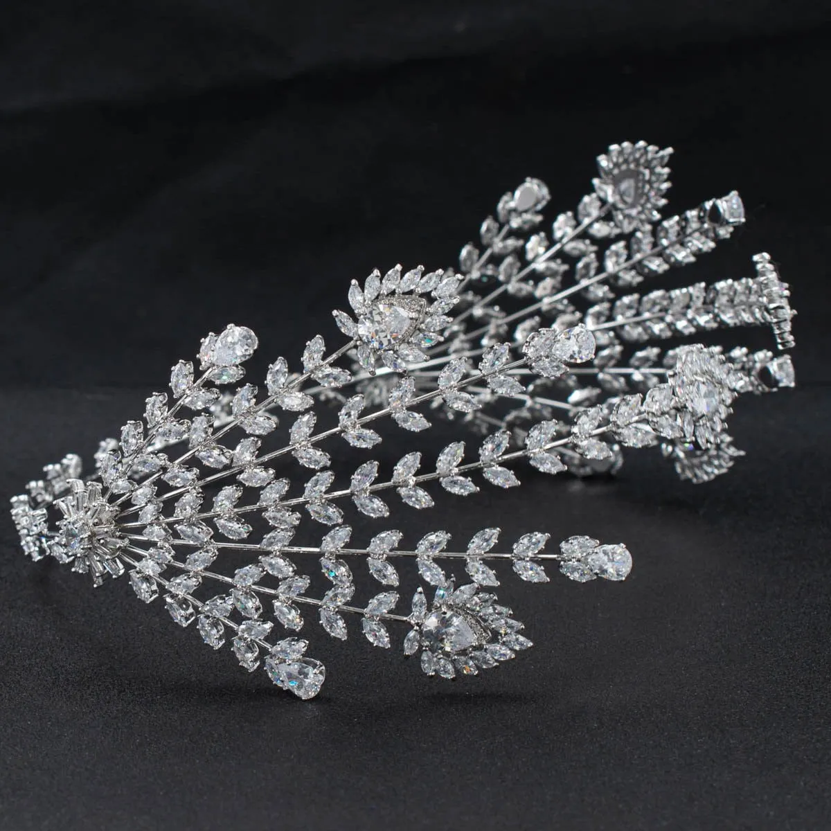 3/4 Round Cubic Zirconia Bridal Wedding Feather Headband Hair Band Tiara for Women CHA10049