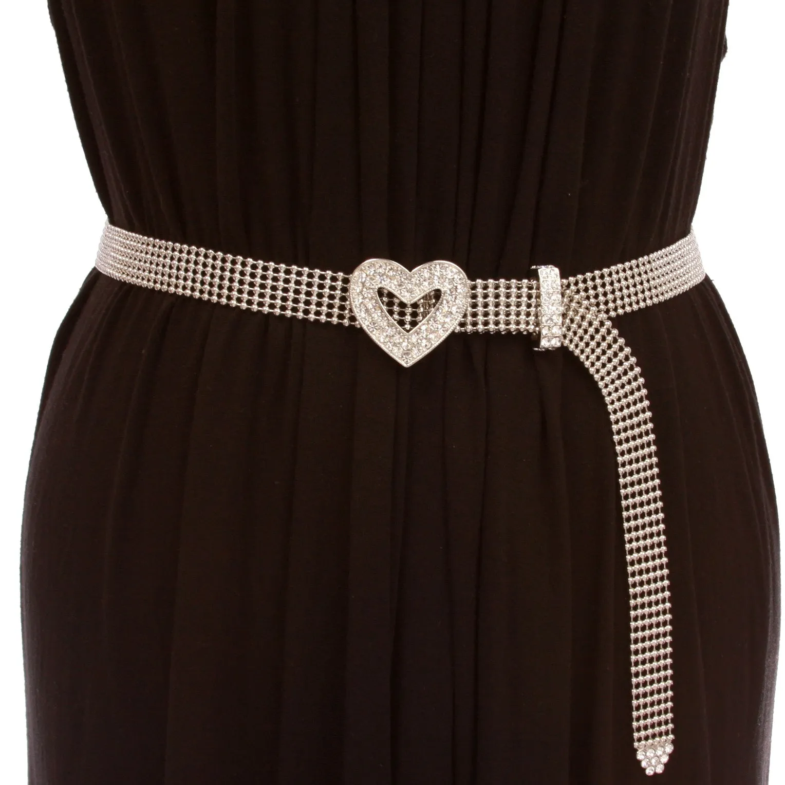 3/4" Rhinestone Open Heart Metal Ball Chain Belt