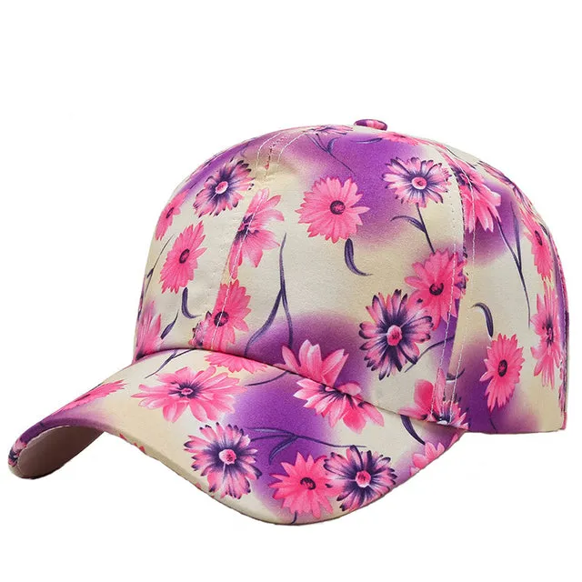 3D Flower Printed Baseball Caps Women Tie-Dyed Adjustable Casual Hat