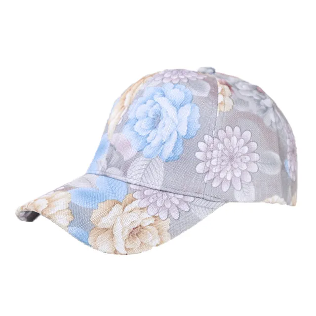 3D Flower Printed Baseball Caps Women Tie-Dyed Adjustable Casual Hat