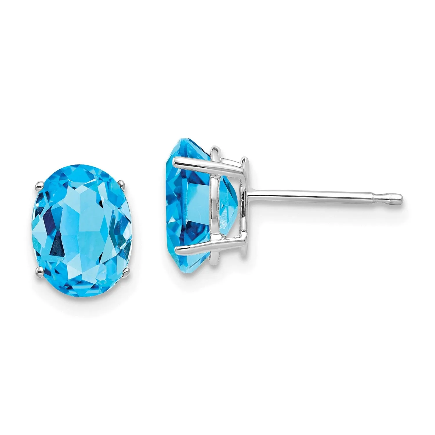 8X6MM Oval Swiss Blue Topaz Stud Earrings in 14KT White Gold