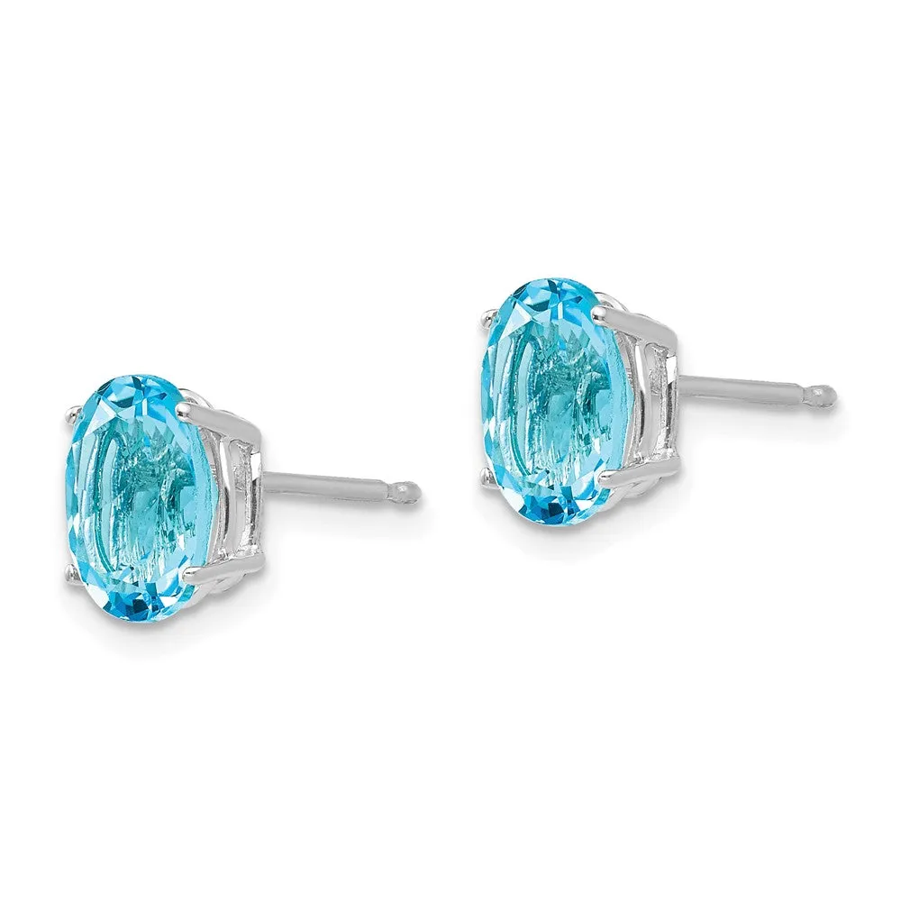 8X6MM Oval Swiss Blue Topaz Stud Earrings in 14KT White Gold