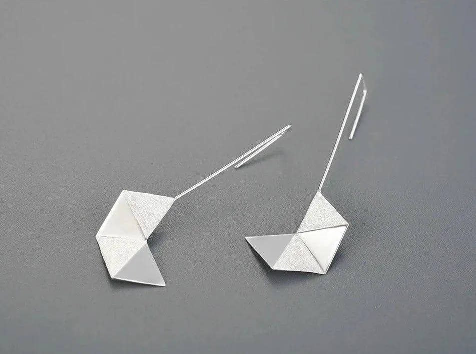 925 Sterling Silver Simple Origami Long Drop Earring Charm Jewelry LFJB0262