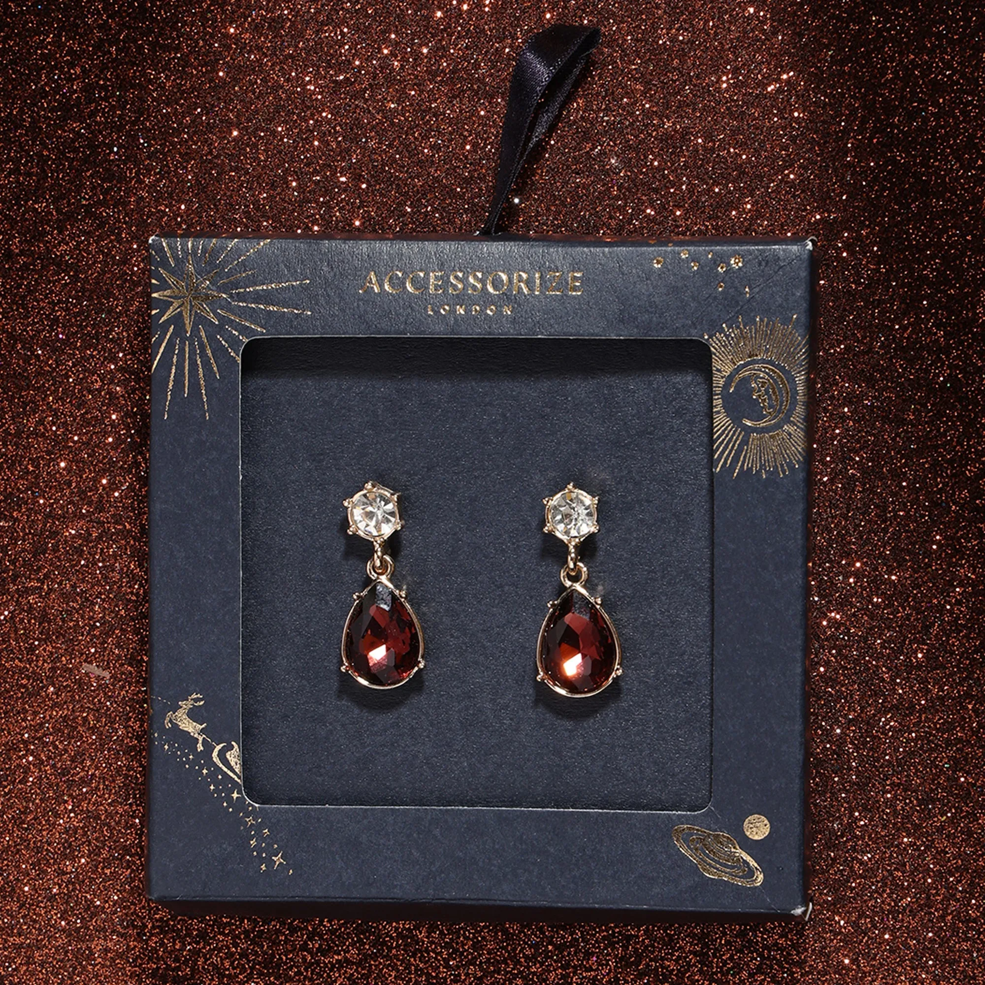 Accessorize London Women's Xmas Gift Box Gem Red Drop Earring