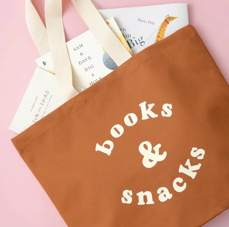 Alphabet Bags Canvas Bag - Books & Snacks - Tan