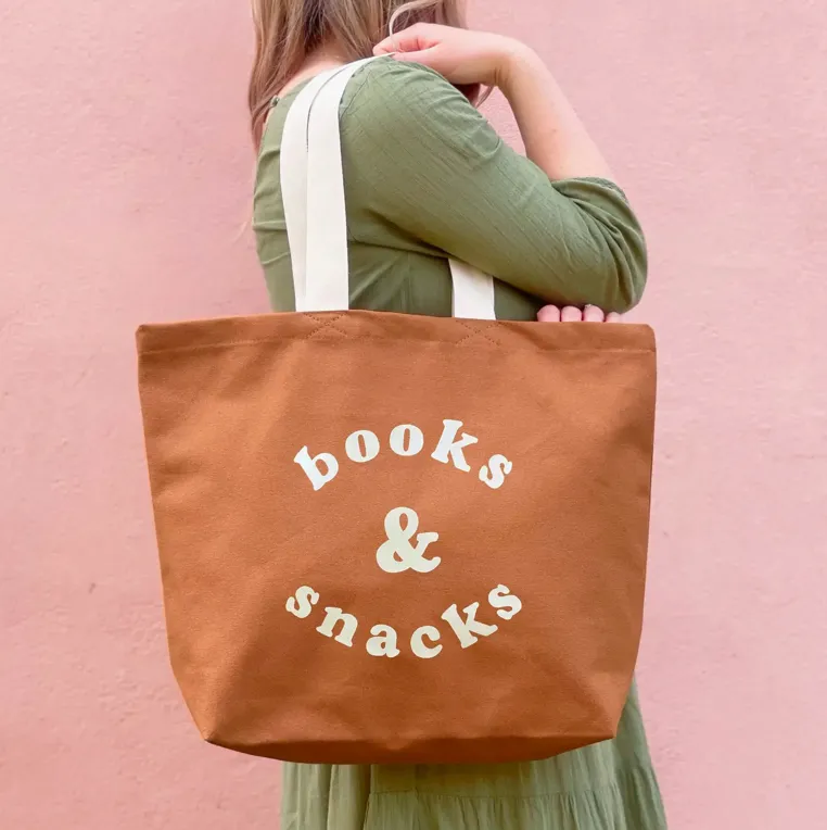 Alphabet Bags Canvas Bag - Books & Snacks - Tan