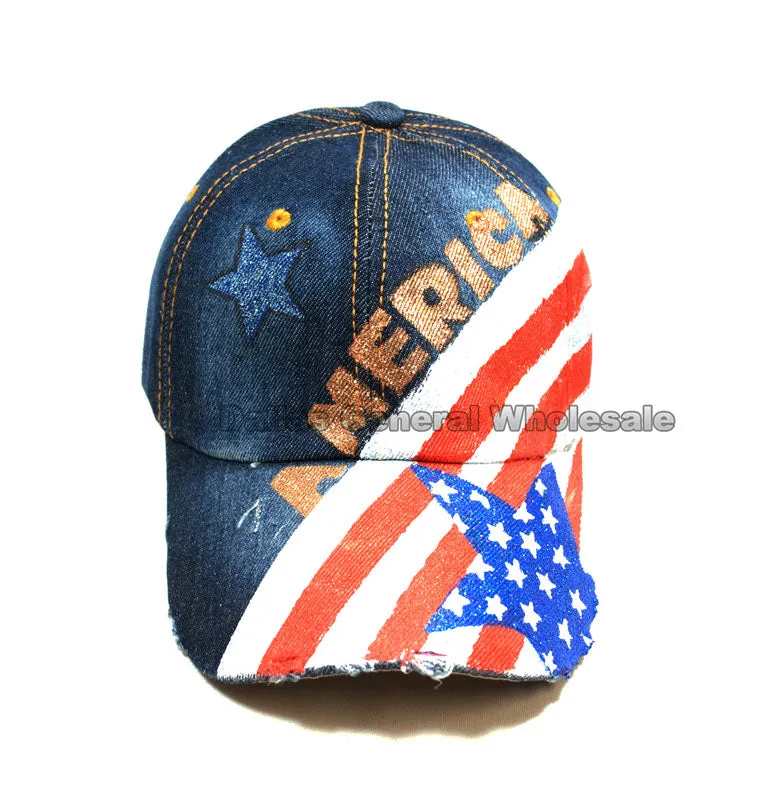 America Flag Glitter Ladies Denim Caps Wholesale