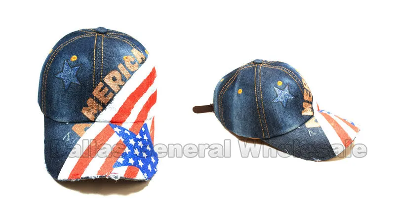 America Flag Glitter Ladies Denim Caps Wholesale