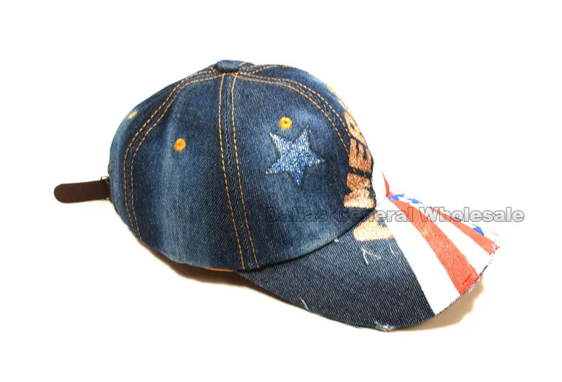 America Flag Glitter Ladies Denim Caps Wholesale