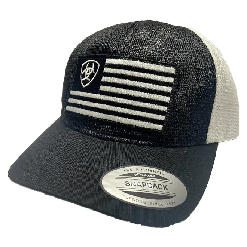 Ariat Black and White Mesh US Flag Patch Cap