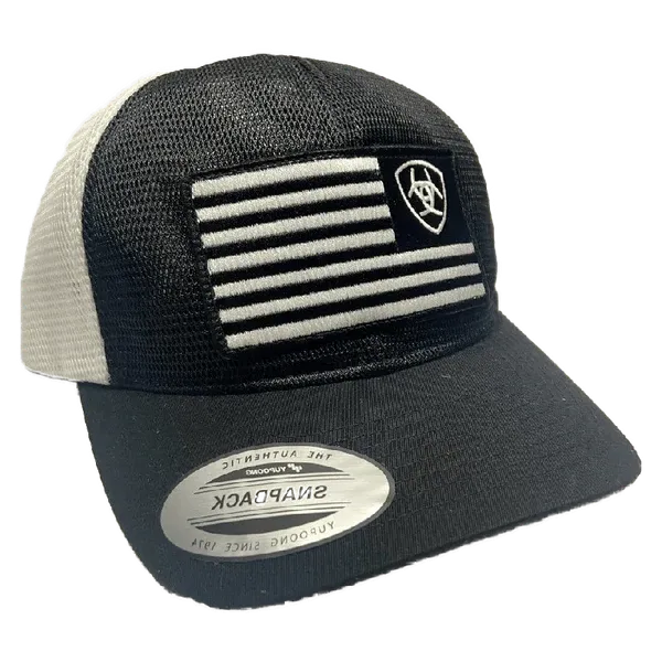 Ariat Black and White Mesh US Flag Patch Cap