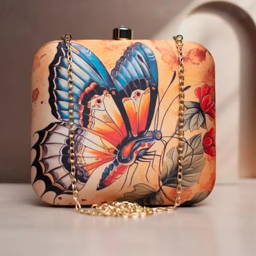 Artklim MultiColor Butterfly Bloom Printed Clutch