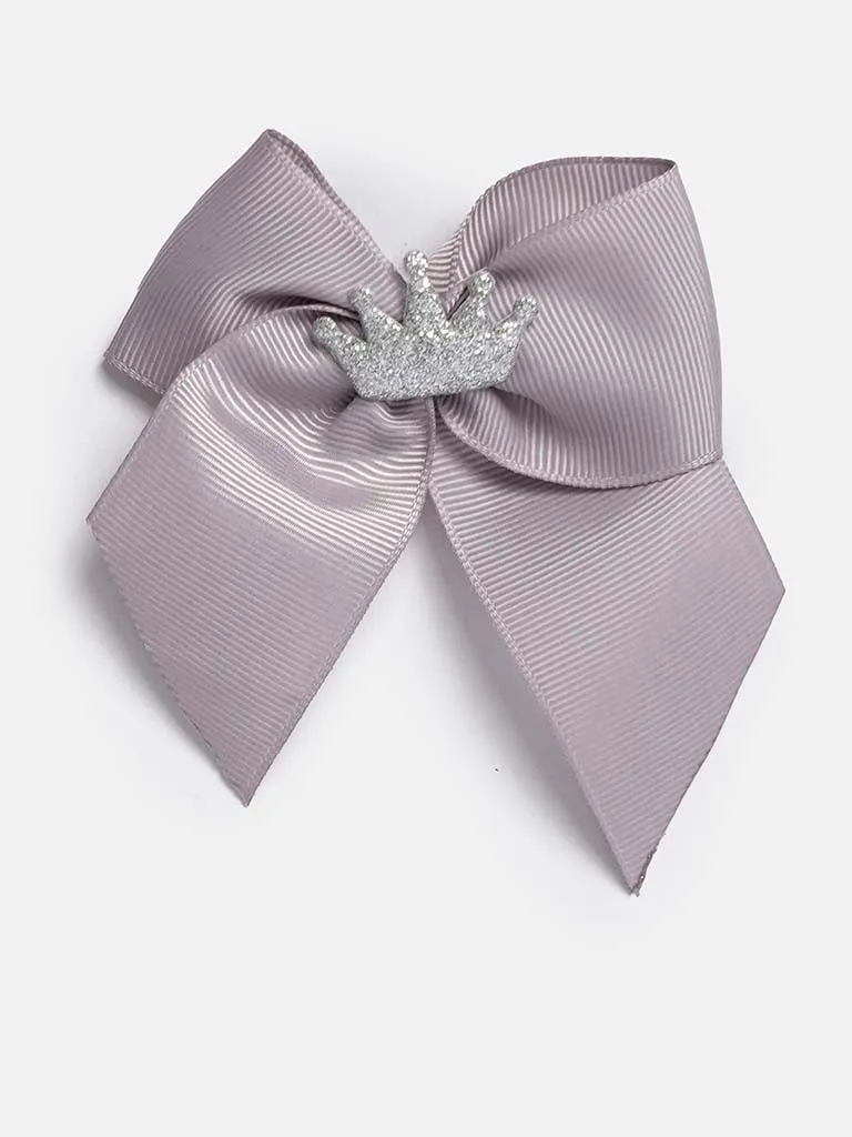 Baby Girl Crown with Bow Handmade Hairclip-Grey