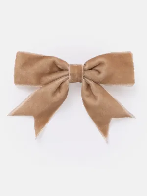 Baby Girl Velvet Bow Hairclip - Beige