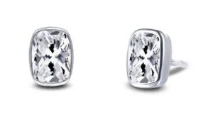 Bezel Set Simulated Cushion Cut Diamond Stud Earrings E0351CLP