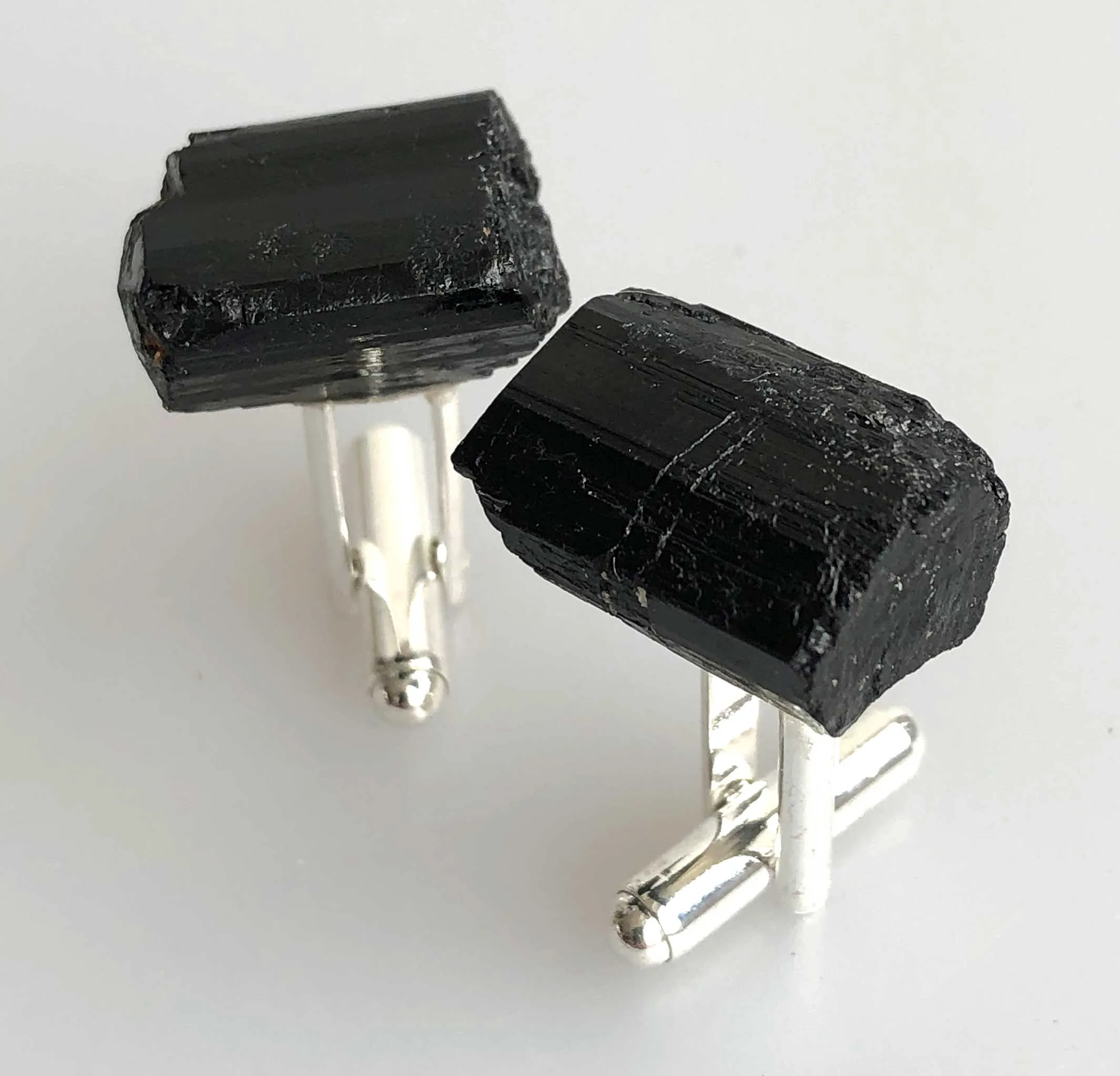 Black Tourmaline Cufflinks, rugged raw stone cuff links