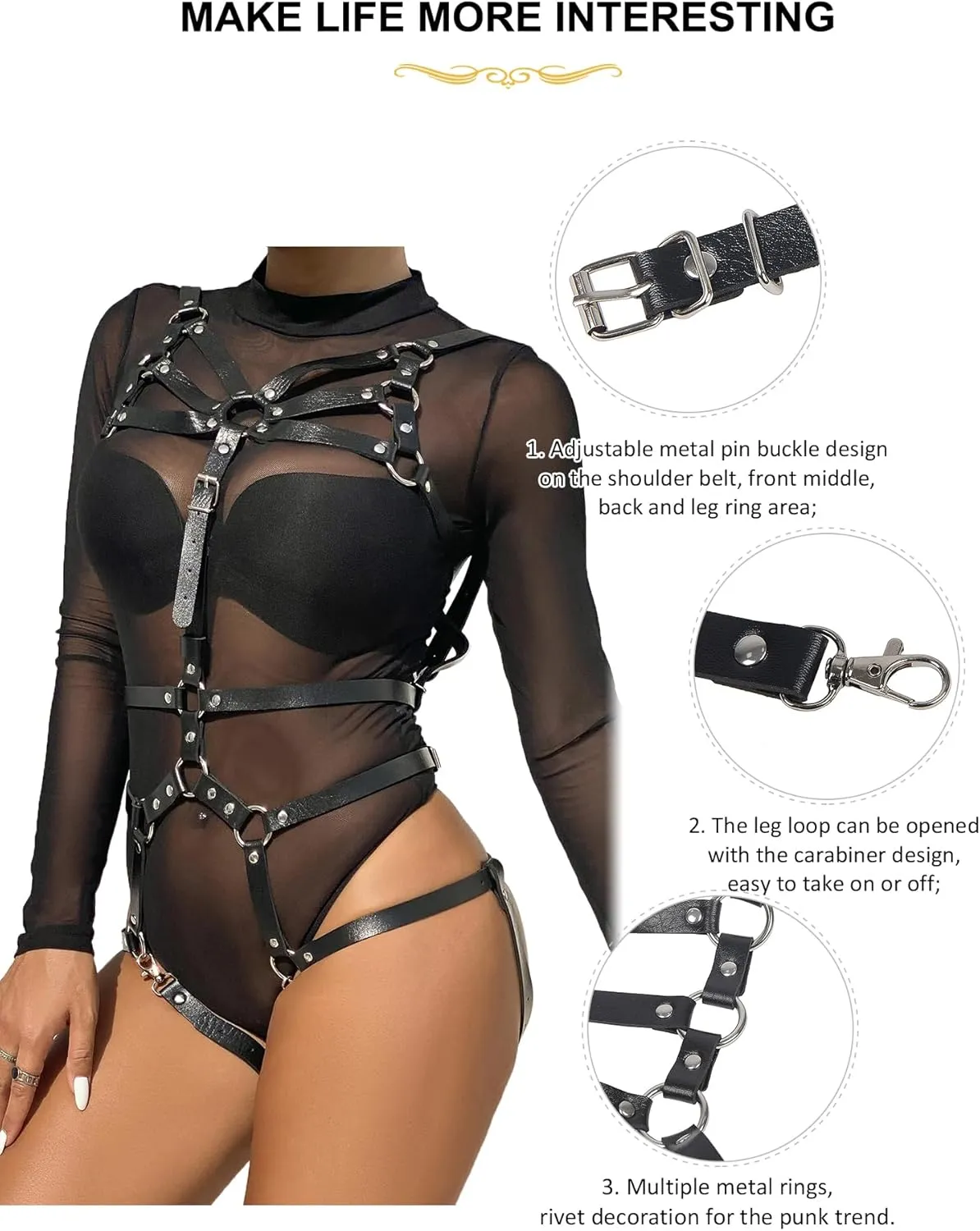 Bold & Beautiful: Gothic Leather Harness with Waist Belt