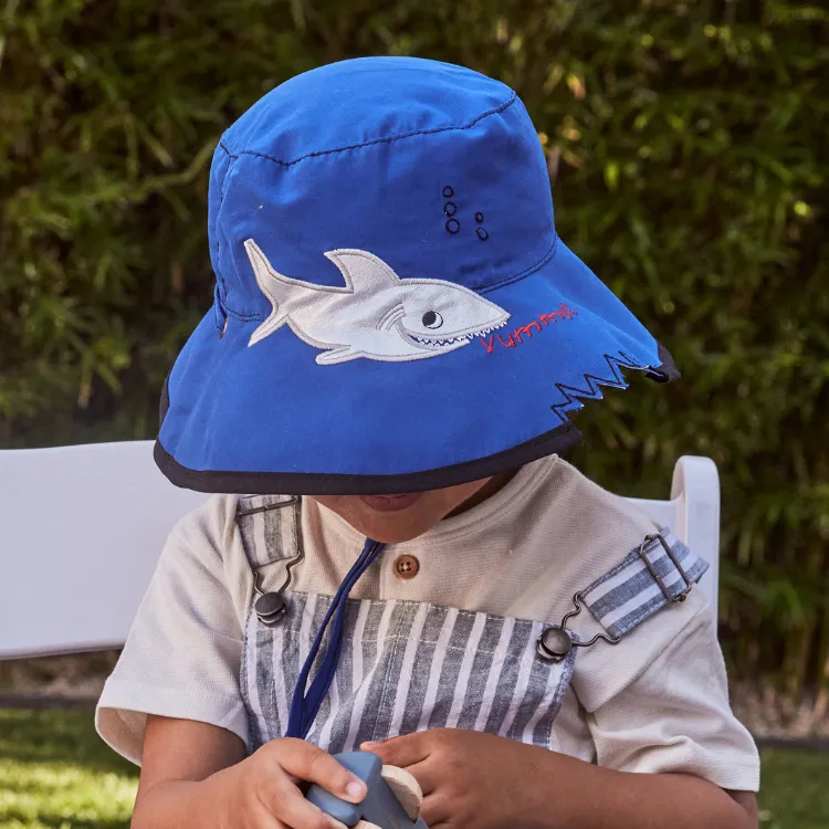 Cancer Council Kids Wide Brim Shark Hat - Blue