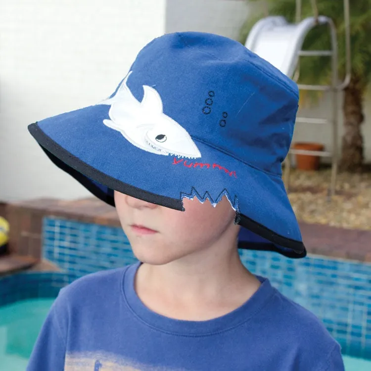 Cancer Council Kids Wide Brim Shark Hat - Blue