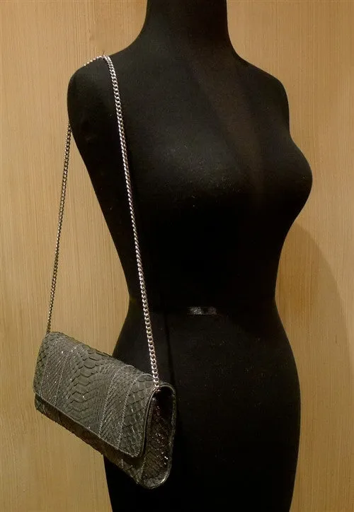 Carlos Falchi Handbag in Silver Blue Python