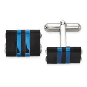 Chisel Stainless Steel Brushed and Polished Black and Blue IP-Plated Cuff Links