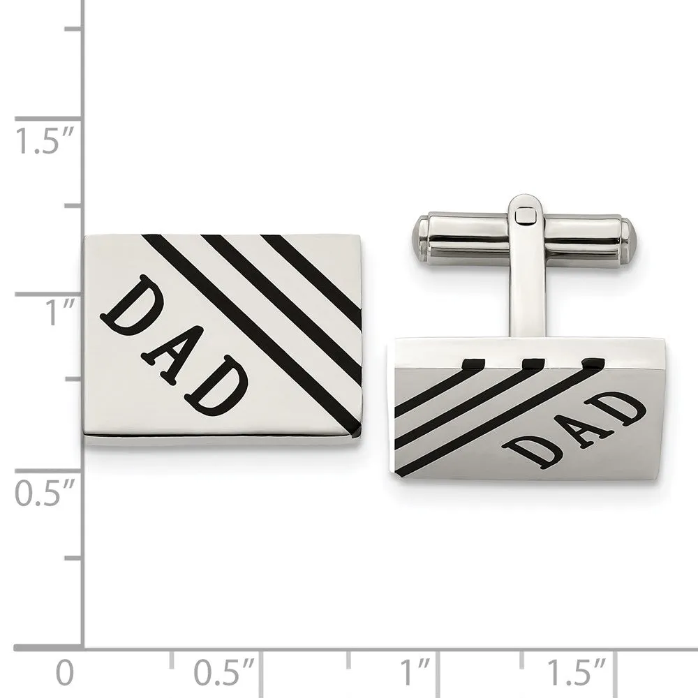 Chisel Stainless Steel Polished Enameled Dad Rectangle Cufflinks