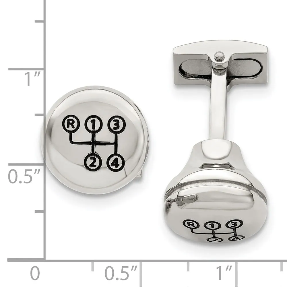 Chisel Stainless Steel Polished Enameled Stick Shift Design Cufflinks