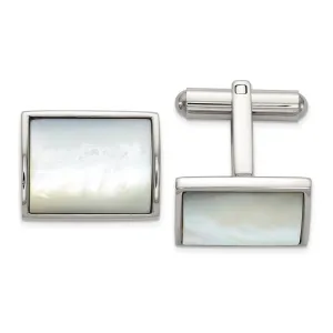 Chisel Stainless Steel Polished with Mother of Pearl Inlay Cuff Links