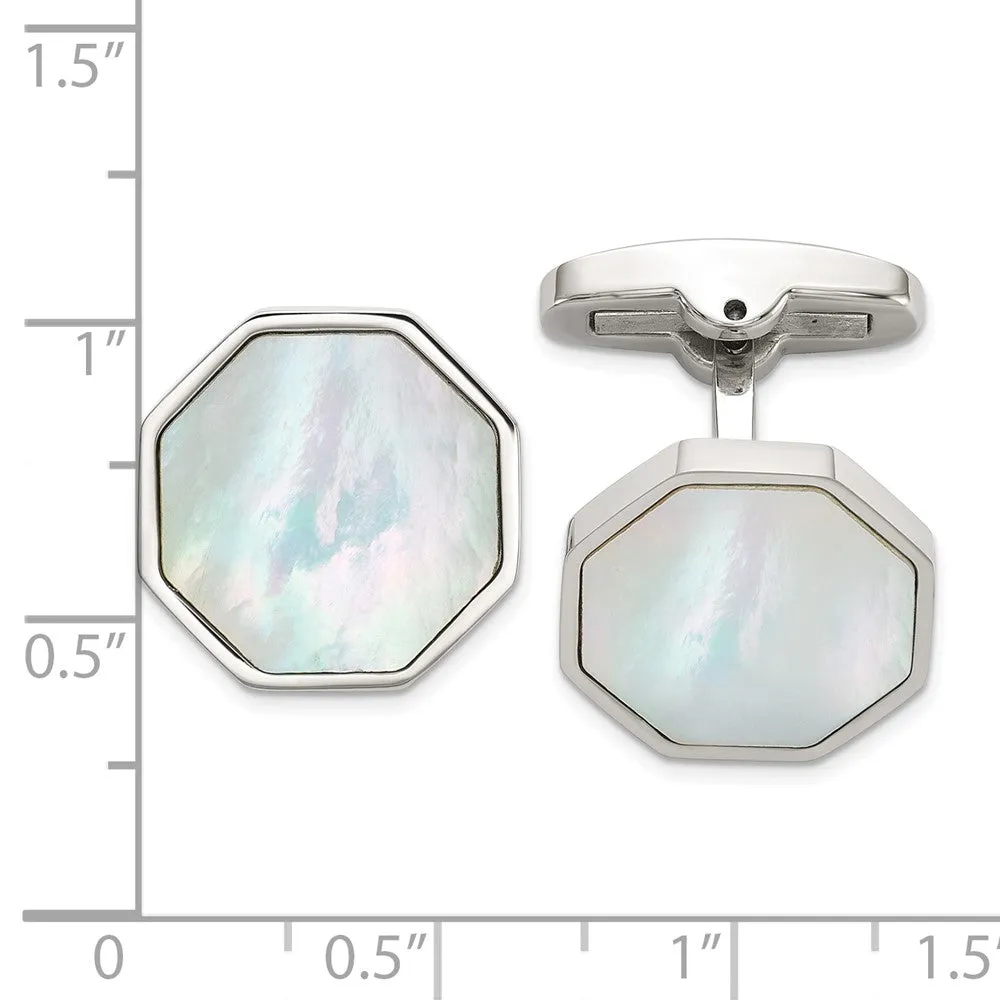 Chisel Stainless Steel Polished with Mother of Pearl Inlay Octagon Cuff Links