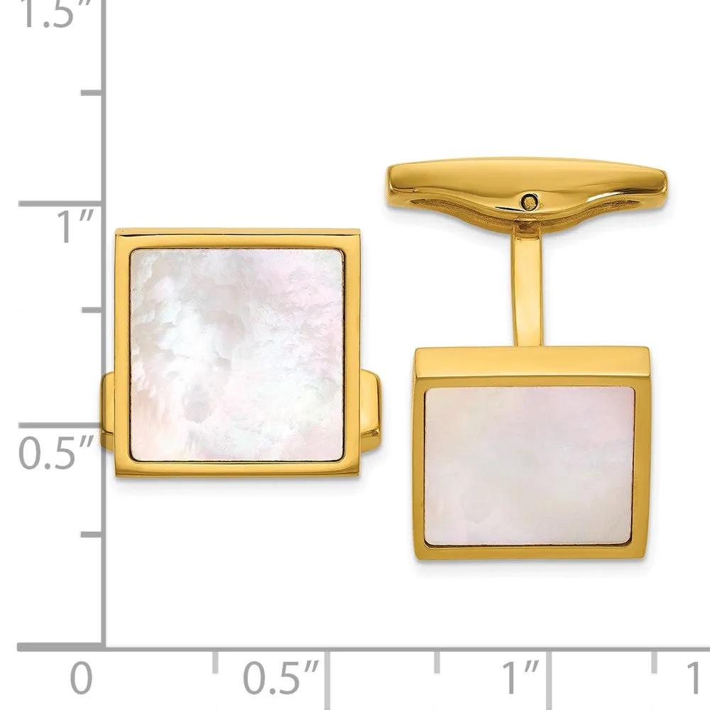 Chisel Stainless Steel Polished Yellow IP-Plated with Mother of Pearl Inlay Cuff Links