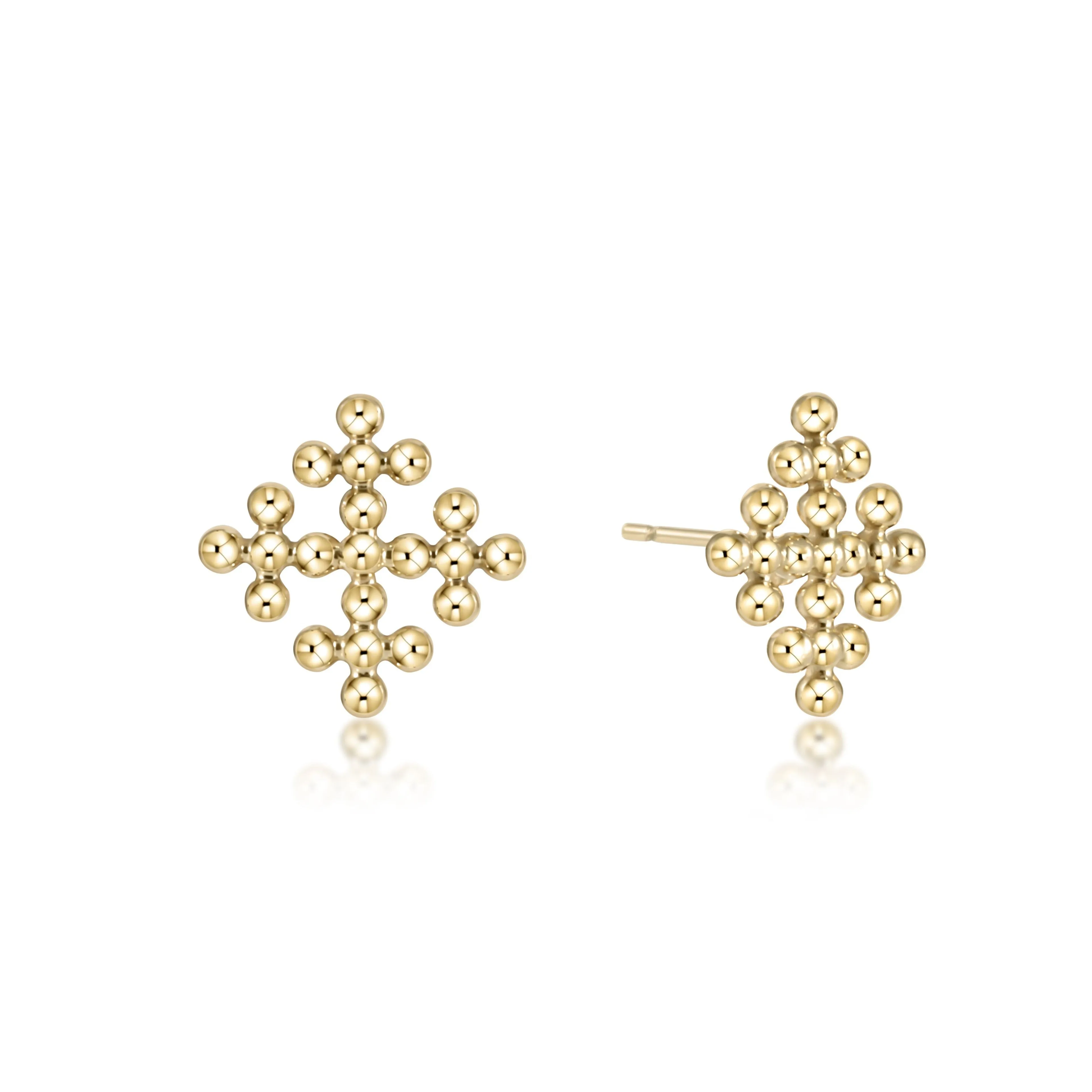 Classic Beaded Signature Cross Encompass Gold Stud