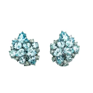 Classic Blue Topaz And Diamond Ear Clips