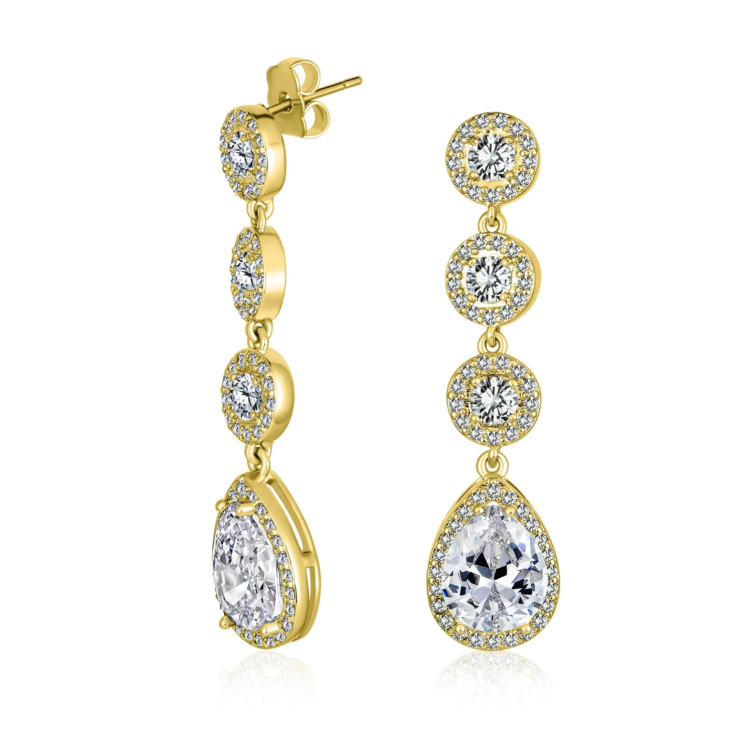 Classic Bridal Triple Round Pave CZ Dangle Chandelier Earrings GoldSilver Plated