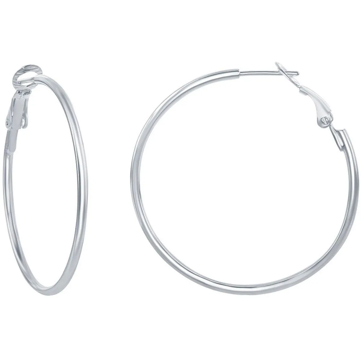 Classic Women's Earrings - Sterling Silver 50mm Hoop Omega Clip Back Closure | A-1380