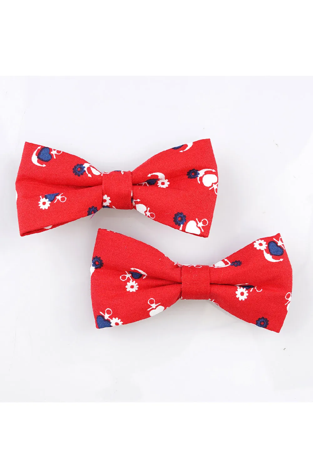 Crimson Printed Bow Hair Clips - Set Of 2 - Red, Blue And White